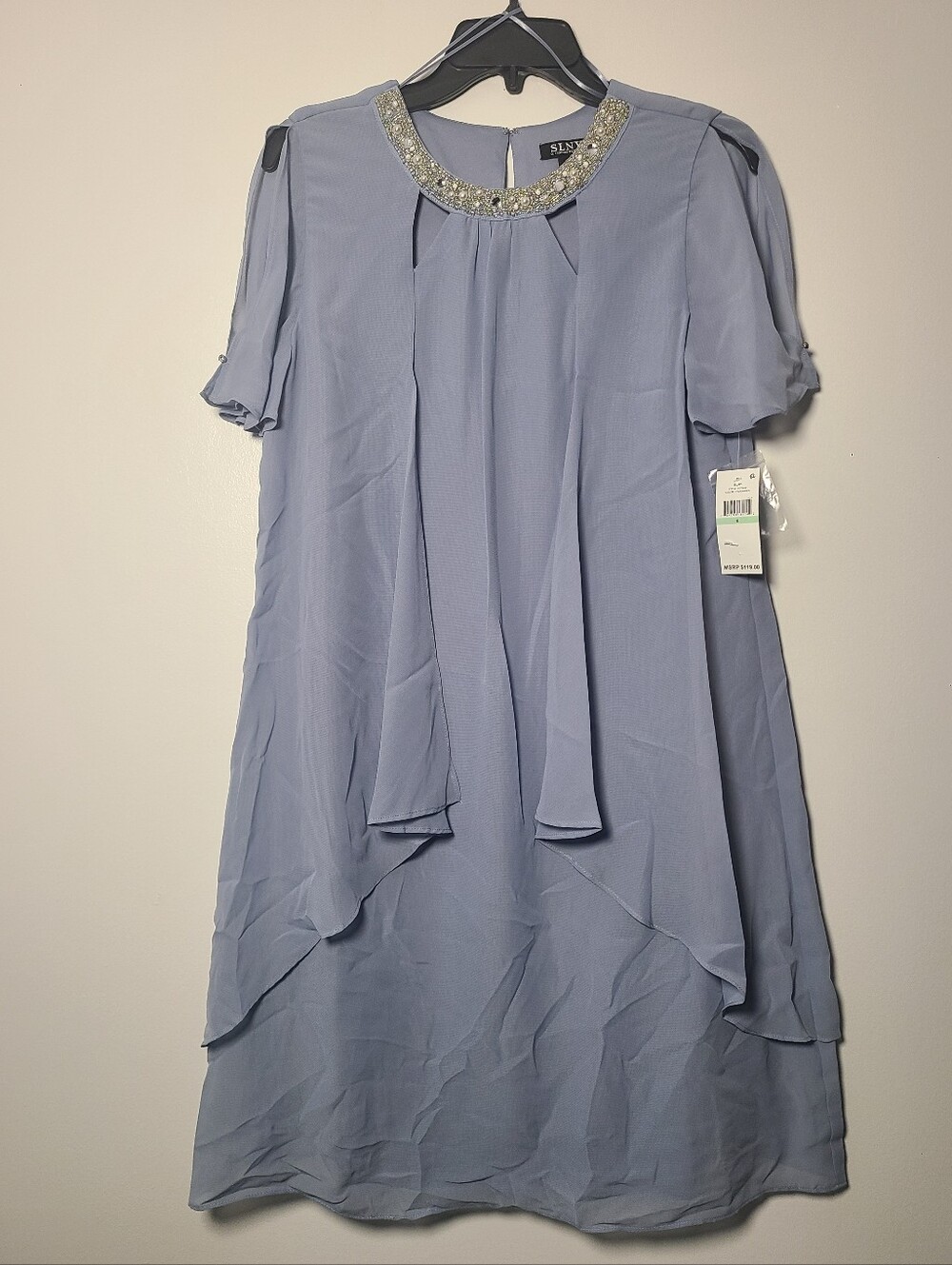 SLNY - Women's Sleeveless Cut out Pearl Neck Dress Womens Size 8